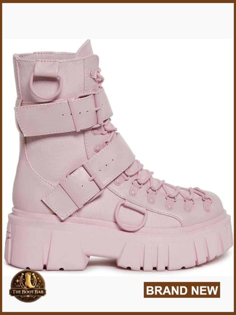 Chunky Vegan Leather Combat Boots with Buckles & Side Zipper